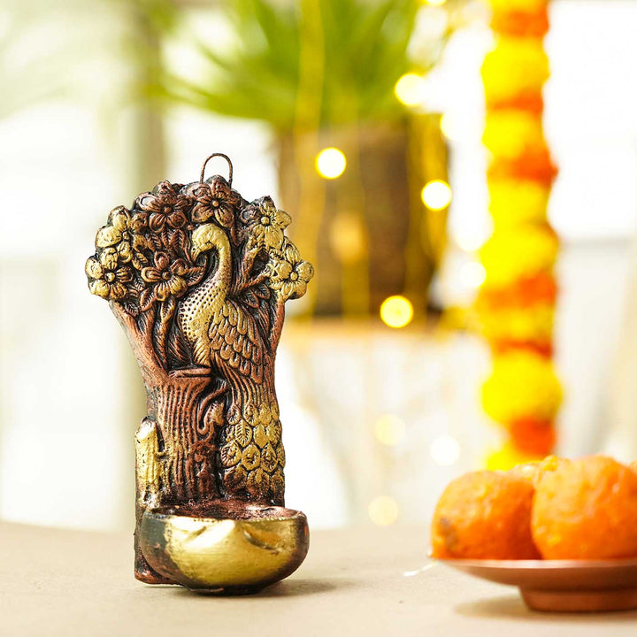 Handmade Tree & Peacock Terracotta Hanging | Set Of 2