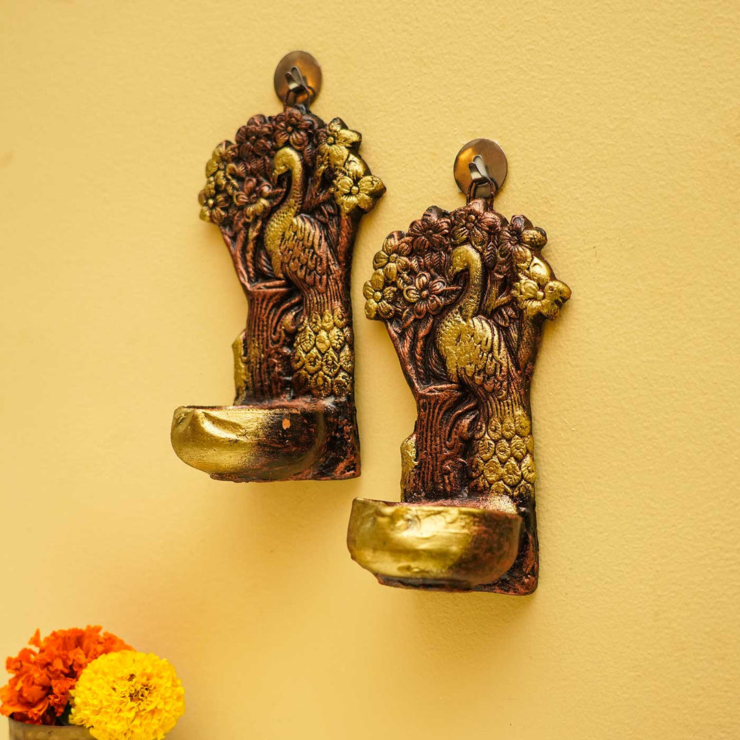 Handmade Tree & Peacock Terracotta Hanging | Set Of 2