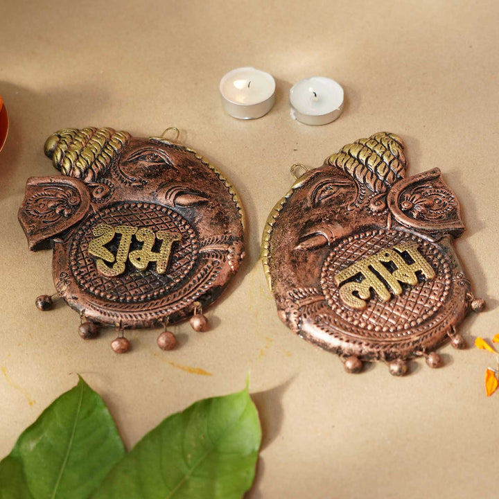 Handmade Ganesha Shubh Labh Terracotta Hanging | Set Of 2