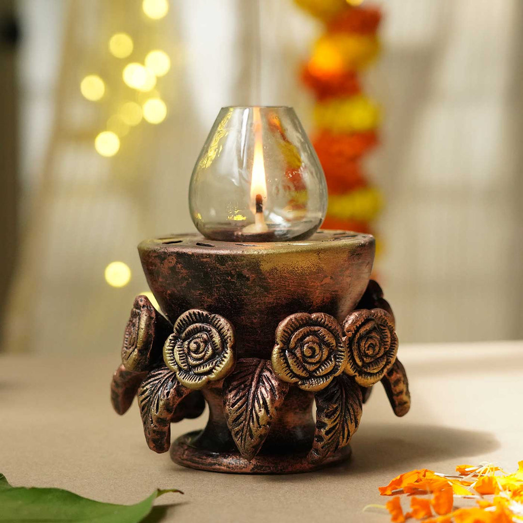 Handmade Lotus Terracotta Akhand Jyot Diya / Oil Lamp