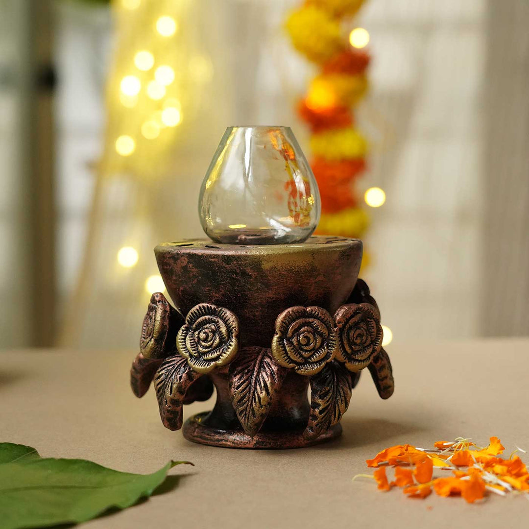 Handmade Lotus Terracotta Akhand Jyot Diya / Oil Lamp