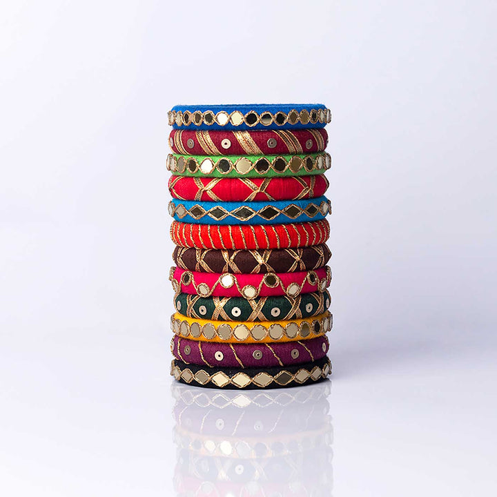 Multicolor Handcrafted Aarshi Mirror Gottapatti Bangles | Set of 12