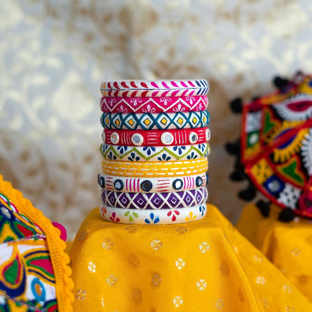 Multicolor Handpainted Kriti Embroidered Bangles | Set of 9