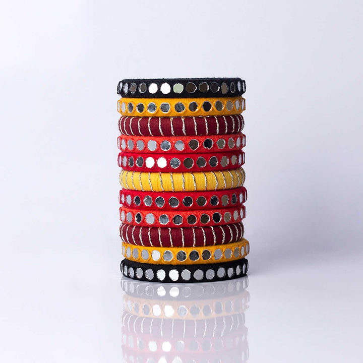 Multicolor Handcrafted Vamika Mirror Work Bangles | Set of 11