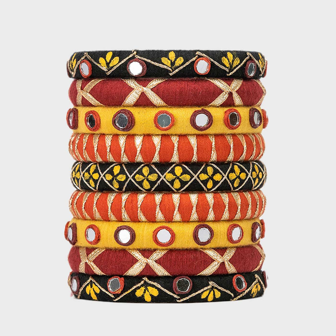 Multicolour Handcrafted Vaani Mirror Work Bangles | Set of 9