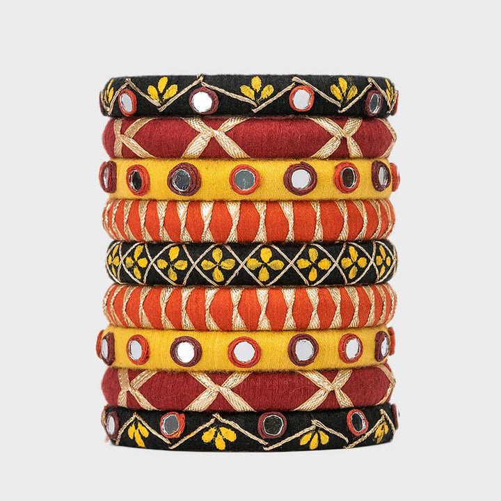 Multicolour Handcrafted Vaani Mirror Work Bangles | Set of 9