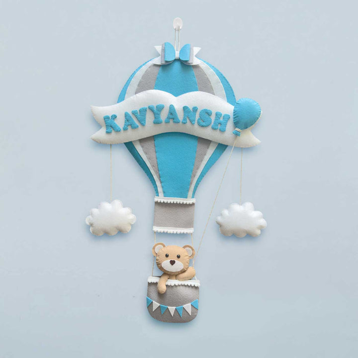 Personalized Teddy On Hot Air Ballon Theme Felt Kids Name Plate