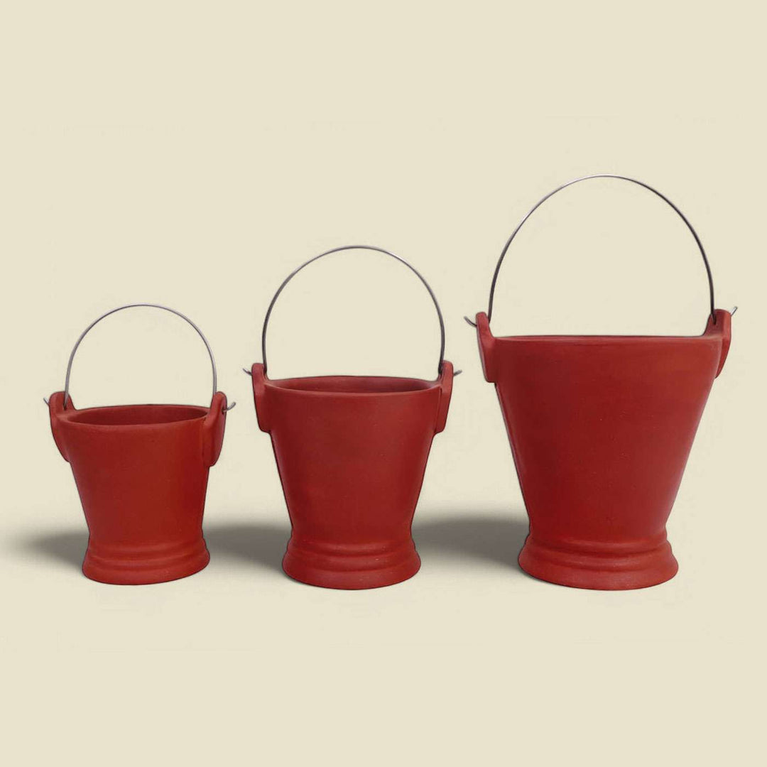 Handmade Cute Terracotta Serving Bucket | Set Of 3