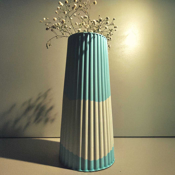 Handmade Tall Corrugated Concrete Vase