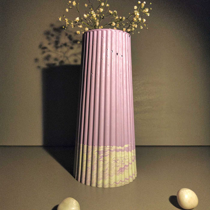 Handmade Tall Corrugated Concrete Vase