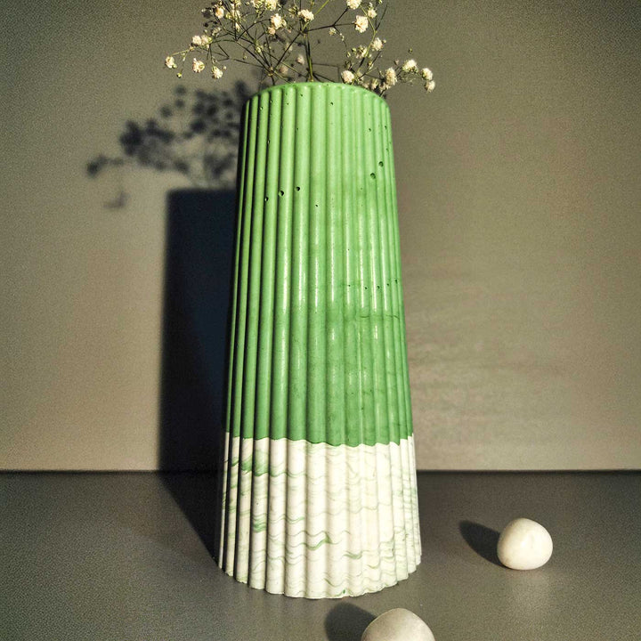 Handmade Tall Corrugated Concrete Vase