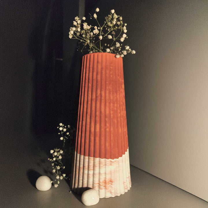 Handmade Tall Corrugated Concrete Vase