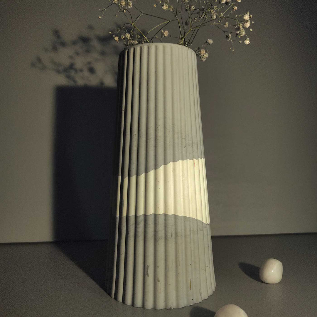 Handmade Tall Corrugated Concrete Vase