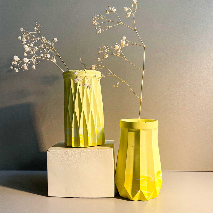 Handmade Origami Patterned Concrete Vase | Set Of 2