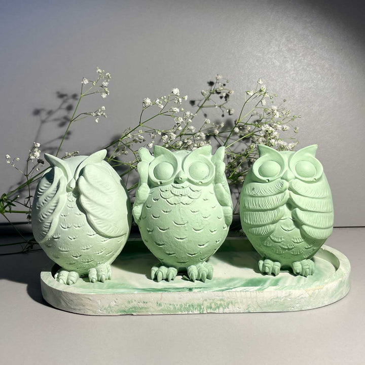 Handmade Owls Concrete Centerpiece With Tray | Set Of 4