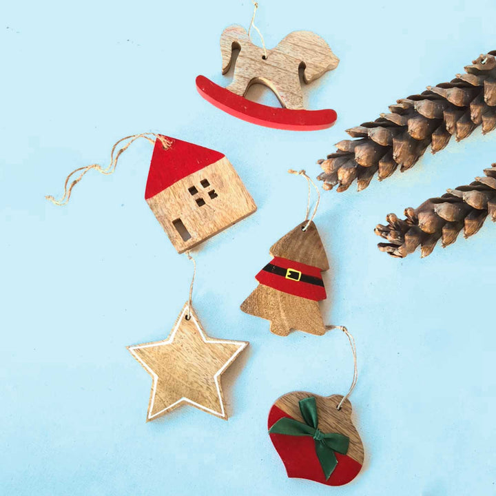 Handcrafted Wooden Cutout Christmas Ornaments | Set of 5