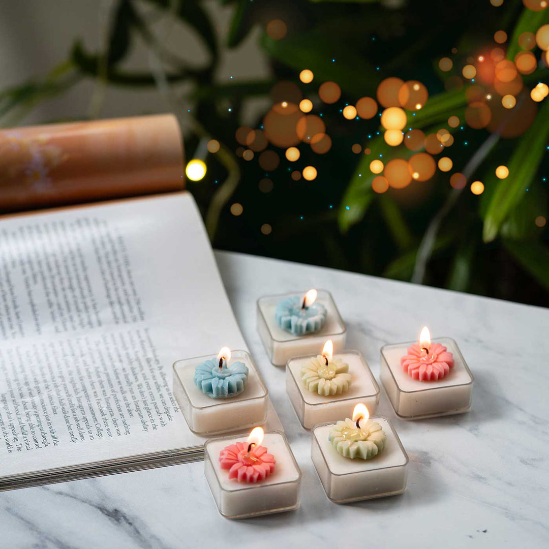 Festive Tealight Soy Wax Square Candles I Set of 6