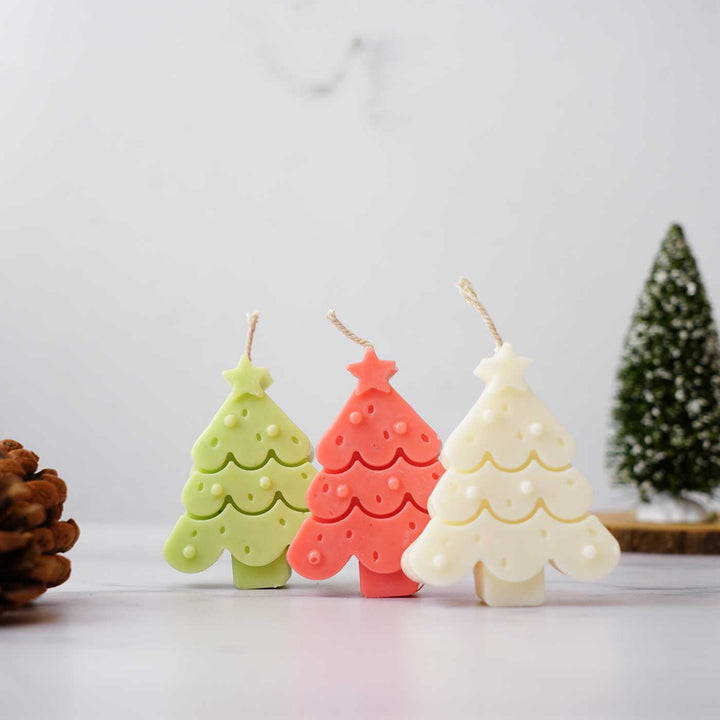 Decorative Christmas Tree Vanilla Scented Soy Wax Candle | Pack of 3