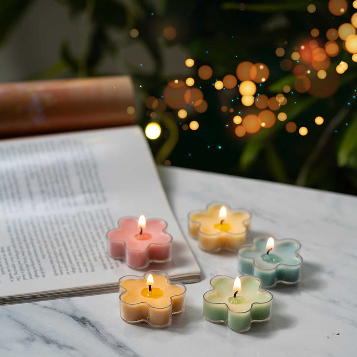 Festive Floral Tealight Soy Wax Candles I Set of 5