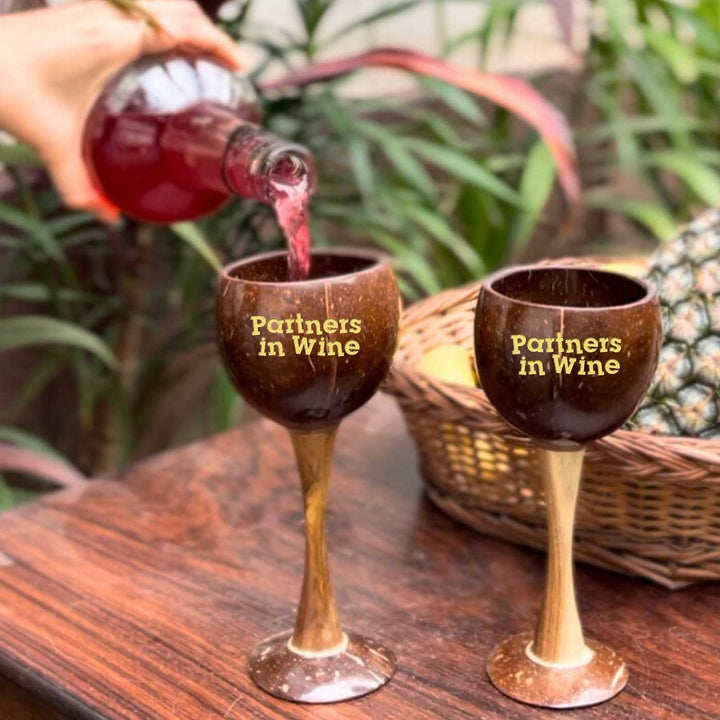 Personalized Eco-Friendly Handmade Wooden Coconut Shell Wine Glass | Set of 2