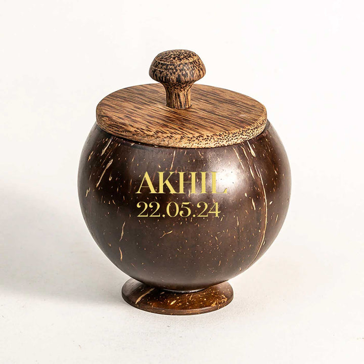 Personlaized Coconut Shell Container with Lid and Spoon