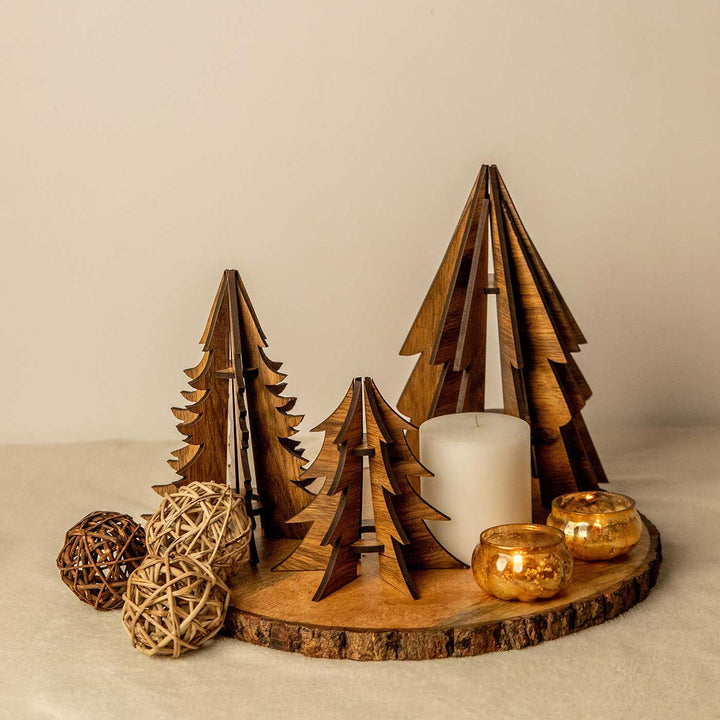 Handmade Pine Wood Christmas Tree Table Decor | Set Of 3