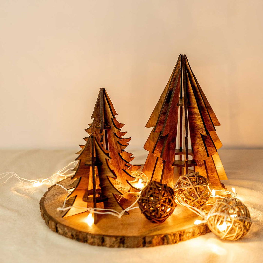 Handmade Pine Wood Christmas Tree Table Decor | Set Of 3