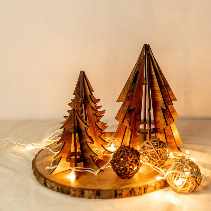 Handmade Elegant Pine Wood Table Decor For Christmas Decoration | Set Of 3