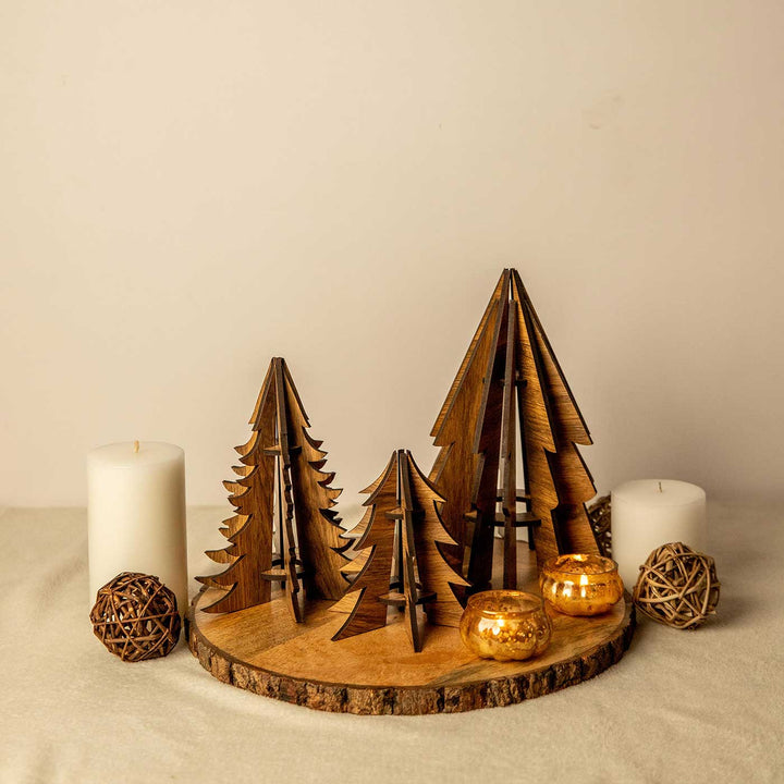 Handmade Elegant Pine Wood Table Decor For Christmas Decoration | Set Of 3