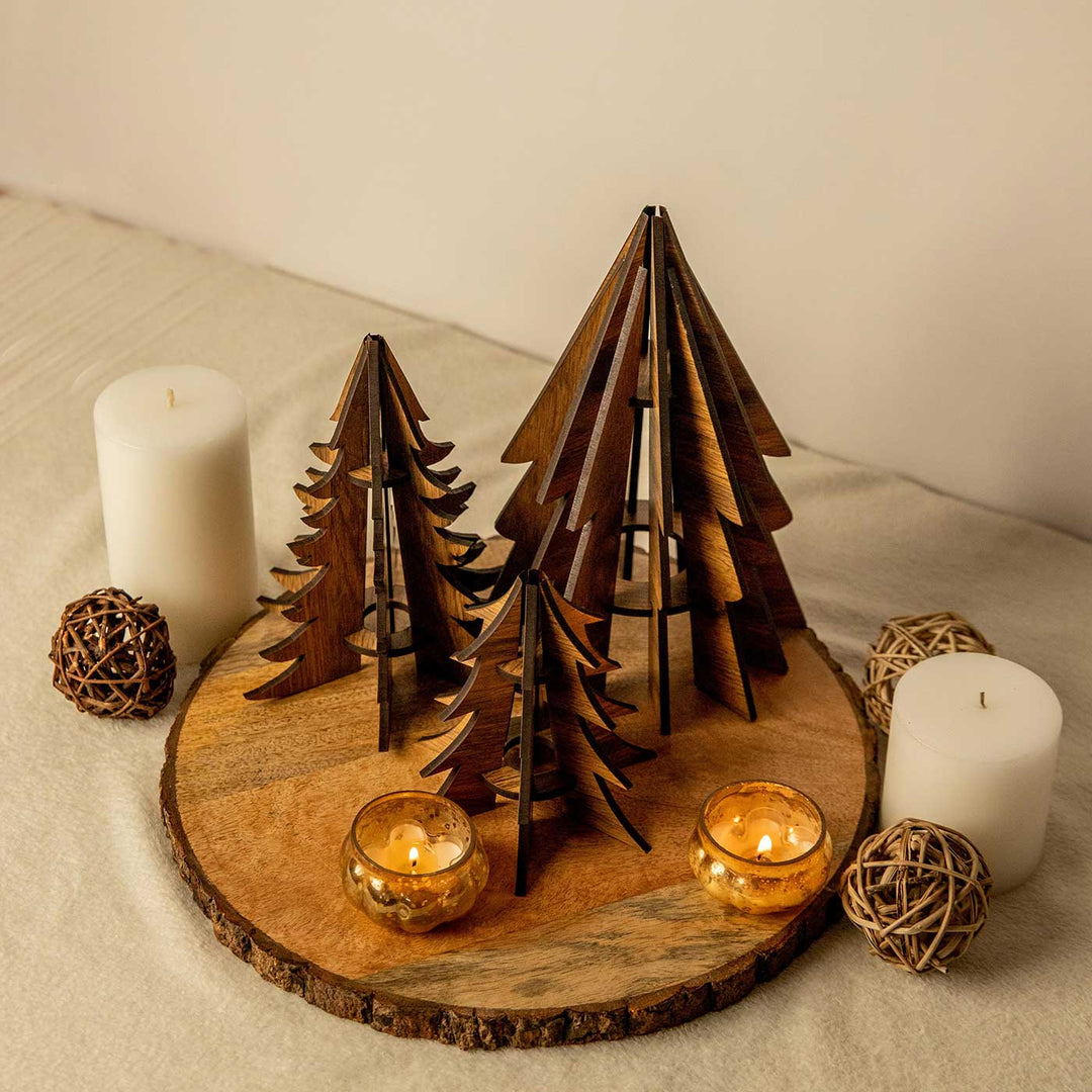 Handmade Elegant Pine Wood Table Decor For Christmas Decoration | Set Of 3