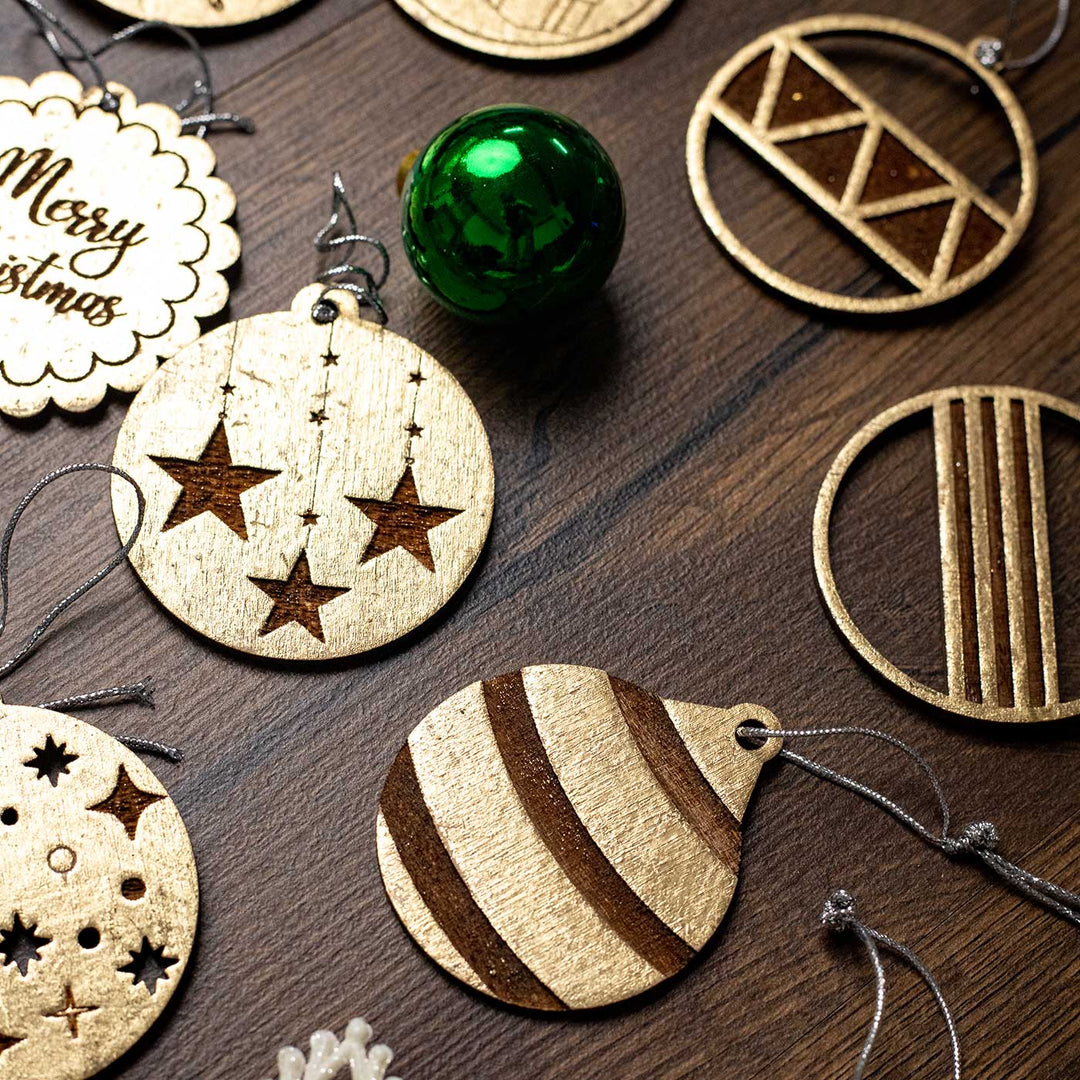 Handmade Birch Wood Round Baubles Christmas Ornament | Set Of 13