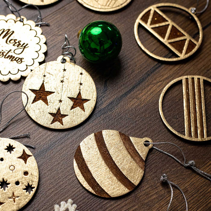 Handmade Birch Wood Round Baubles Christmas Ornament | Set Of 13