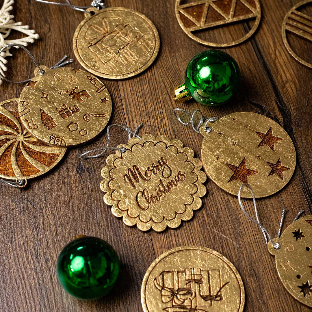 Handmade Birch Wood Round Baubles Christmas Ornament | Set Of 13