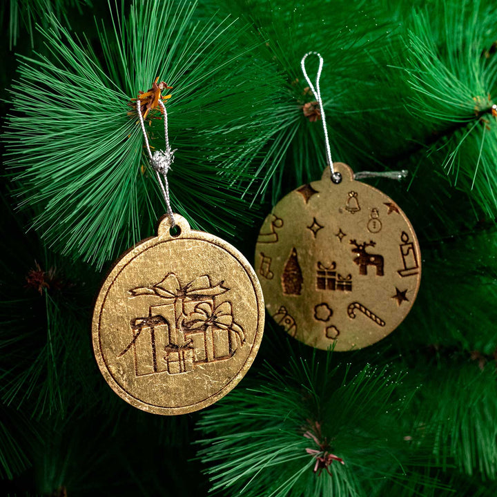 Handmade Birch Wood Round Baubles Christmas Ornament | Set Of 13