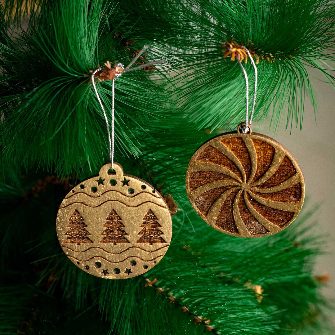 Handmade Birch Wood Round Baubles Christmas Ornament | Set Of 13