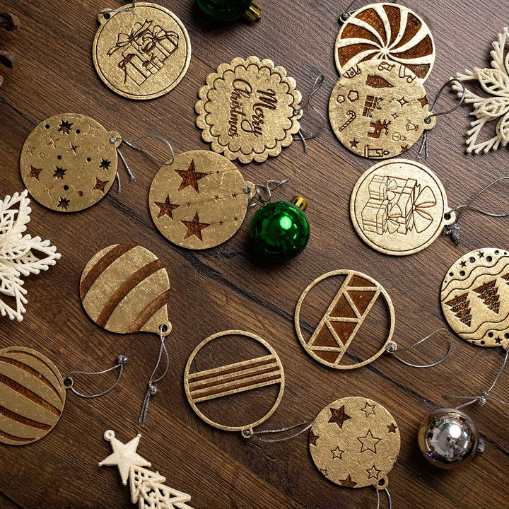 Handmade Birch Wood Round Baubles Christmas Ornament | Set Of 13