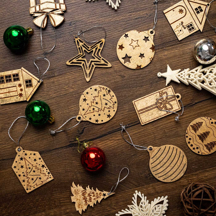 Handmade Assorted Birch Wood Christmas Ornament | Set Of 11