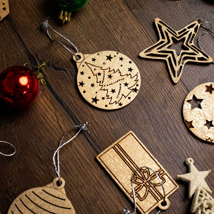 Handmade Assorted Birch Wood Christmas Ornament | Set Of 11