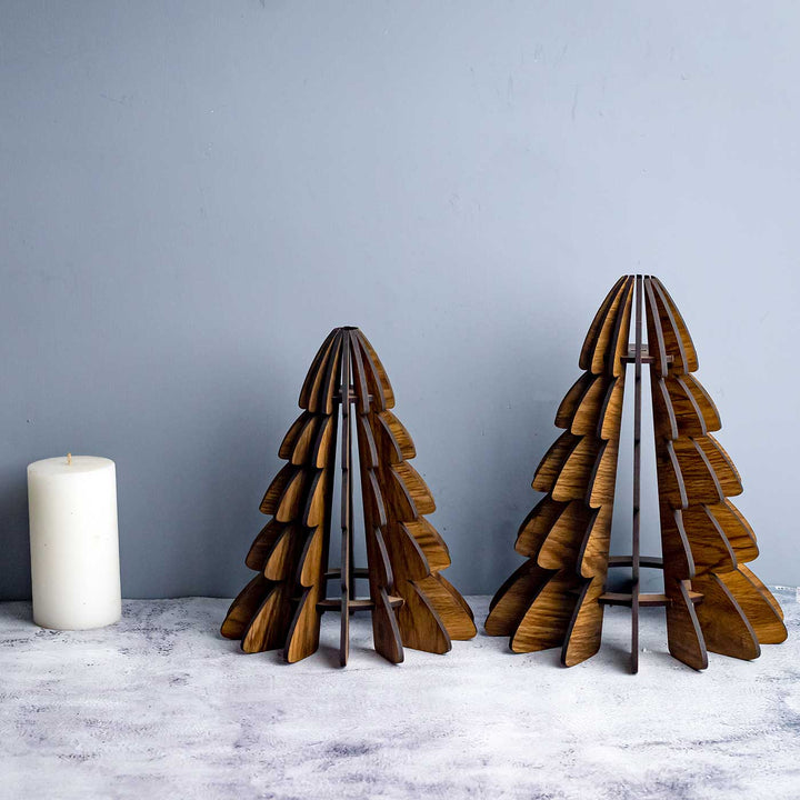 Handmade Pine Wood Woodland Christmas Tree Table Decor | Set Of 2