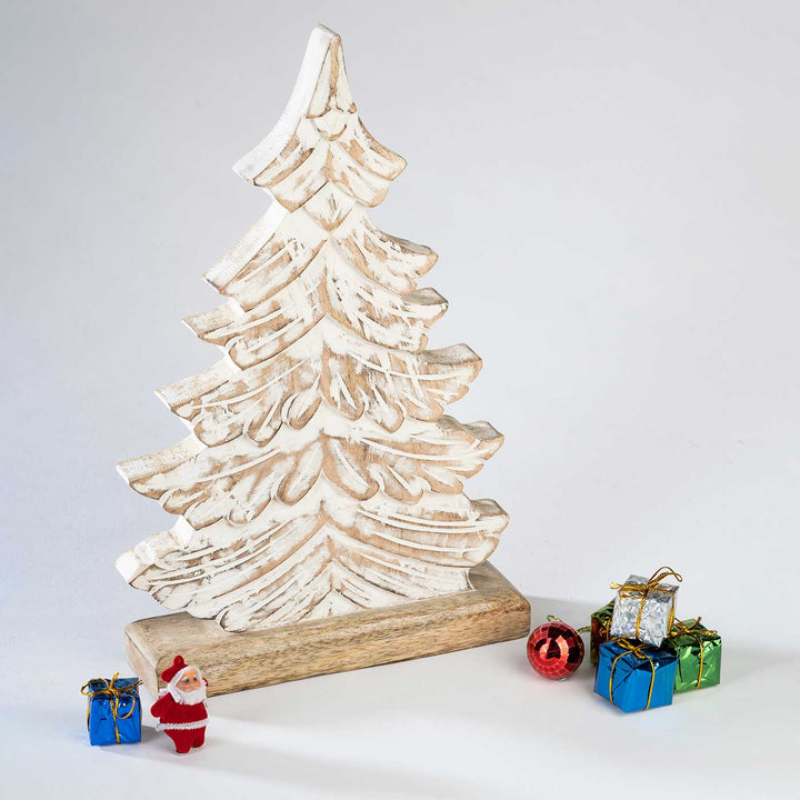 Handmade Rustic White Mango Wood Christmas Tree Table Decor