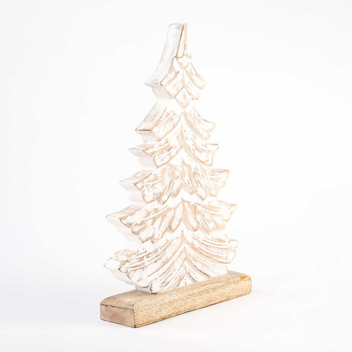 Handmade Rustic White Mango Wood Christmas Tree Table Decor