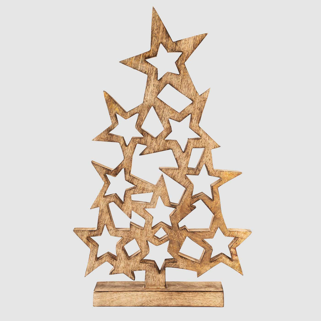 Handmade Star Tree Mango Wood Table Decor For Christmas Decoration