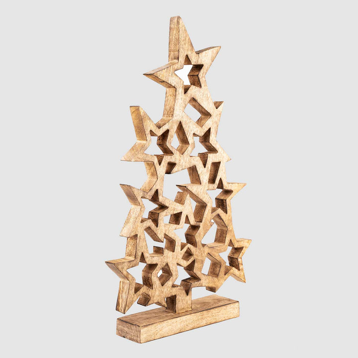 Handmade Star Tree Mango Wood Table Decor For Christmas Decoration