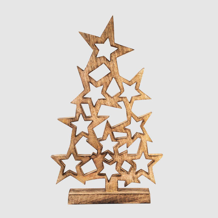 Handmade Star Tree Mango Wood Table Decor For Christmas Decoration