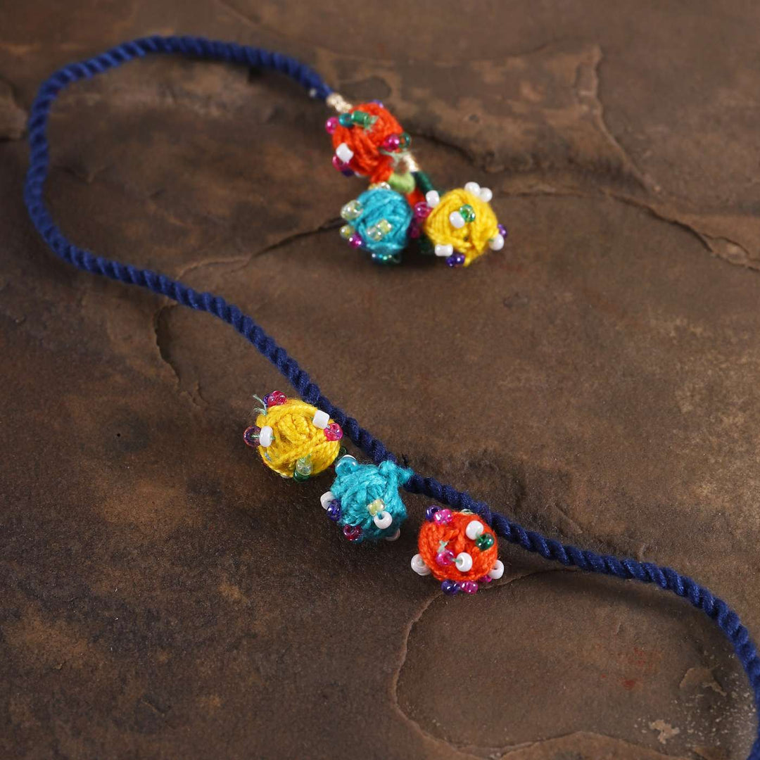 Handmade Beaded Dark Blue Dori Rakhi With Roli Chawal