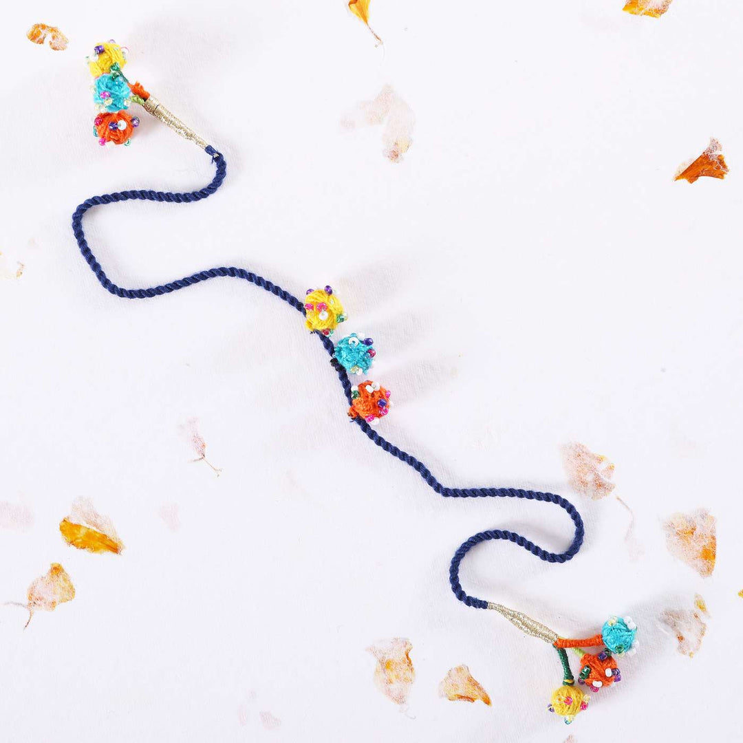 Handmade Beaded Dark Blue Dori Rakhi With Roli Chawal