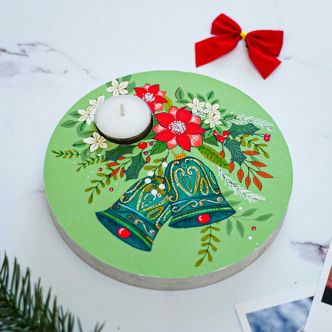 Hand-Painted "Tinkering Bells" Mdf Wood Tealight Holders For Christmas Decoration