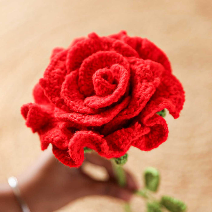 Handmade Crochet Red Titanic Rose Flower Bouquet