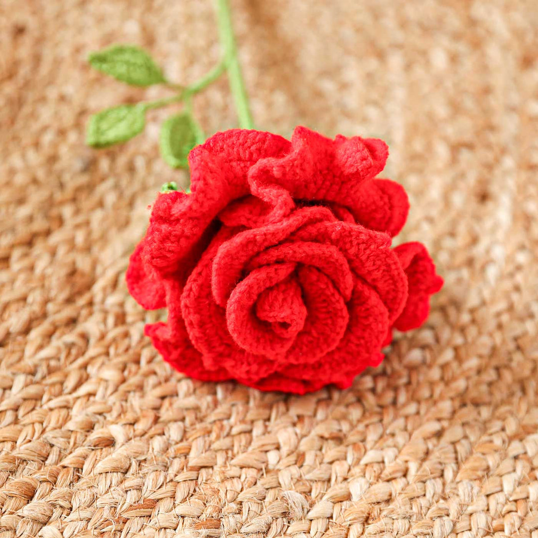 Handmade Crochet Red Titanic Rose Flower Bouquet