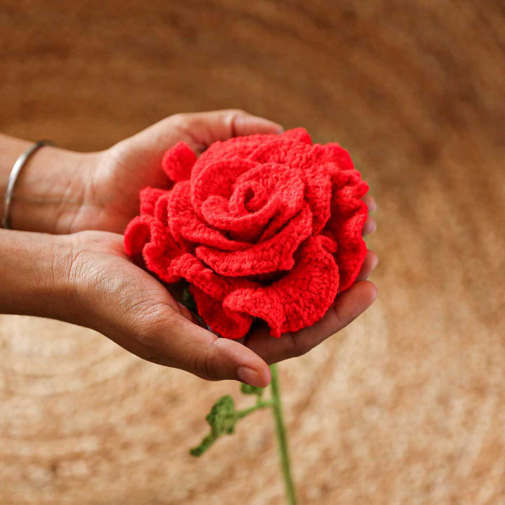 Handmade Crochet Red Titanic Rose Flower Bouquet